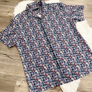 Quieti Performance Button Down Shirt Medium Tropical Hawaii Short Sleeve Travel